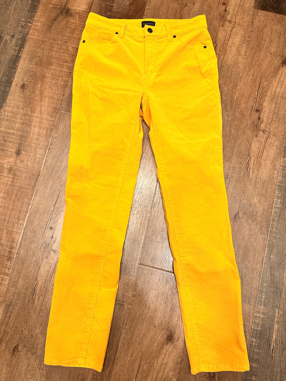 Talbots corduroy straight leg pant size 4 front rise 10 inseam 30 color mustard